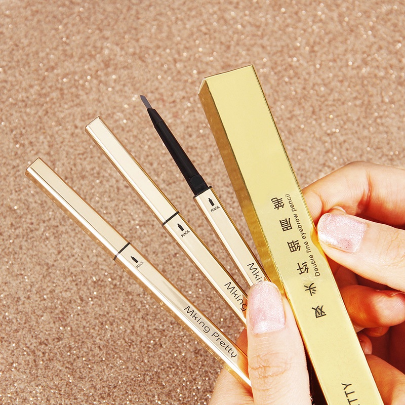 Chì kẻ mày 2 đầu lâu trôi nét mảnh lên màu tự nhiên bút kẻ lông mày thanh màu vàng PK918