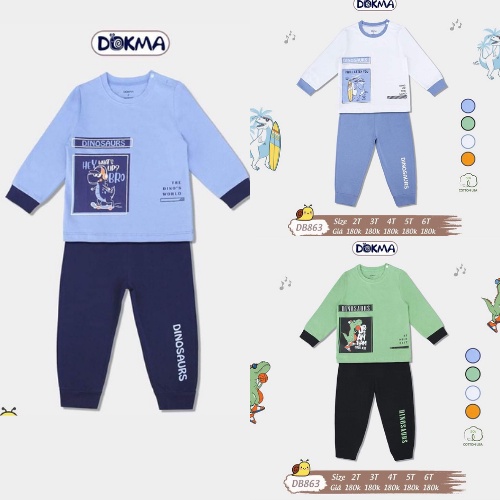 Bộ quần áo dài tay thu đông cho bé trai Dokma sale size 2-6Y DB863 Lamiha