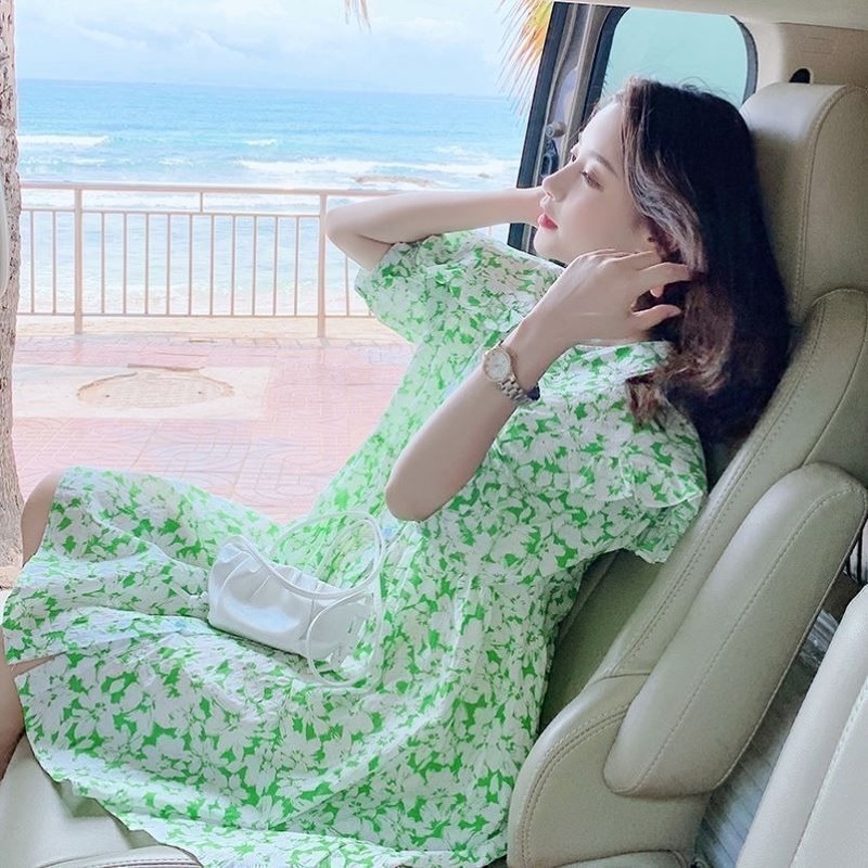 Đầm Midi Tay Phồng Cổ Búp Bê Dễ Thương Thời Trang Mùa Hè Cho Nữ