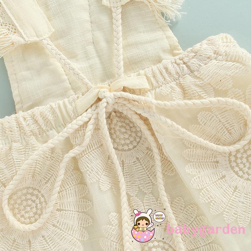 Bộ Áo Liền Quần Sát Nách Phối Ren Tua Rua Thời Trang Mùa Hè Cho Bé Gái 0-24 Tháng Tuổi