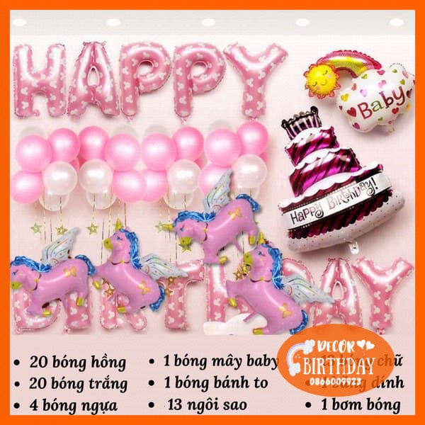 Set Trang Trí Sinh Nhật ️🦄TUỔI NGỰA🦄 Siêu Dễ Thương Cho Bé Gái, Đầy Đủ Như Hình Tặng Kèm Đồ Bơm Băng Dính