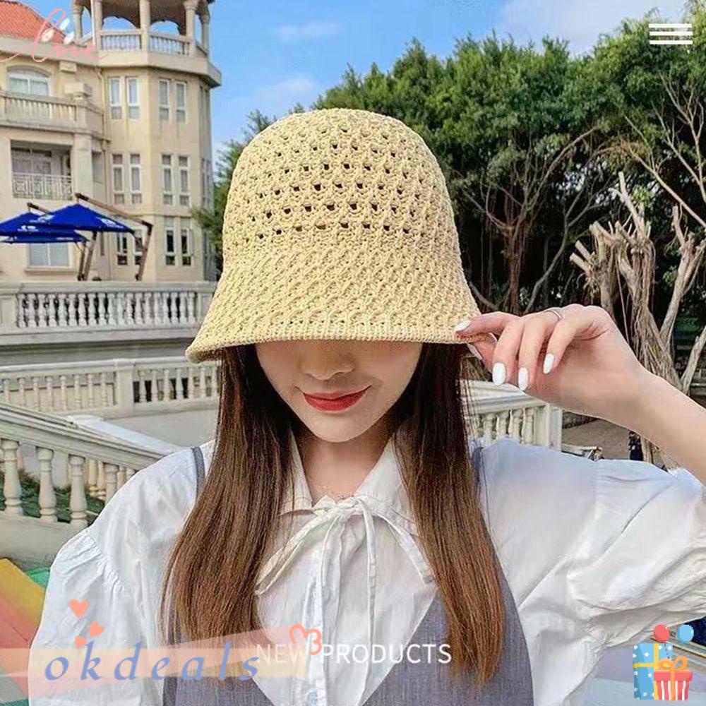 ღOKDEALSღ Summer Bucket Hat Breathable Sun Hats Beach Cap Wide Brim Ventilation Soft Ladies Fisherman Hats