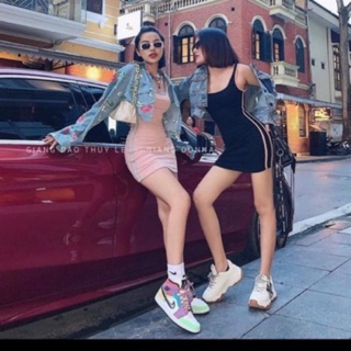 Đầm body 2 dây phối sọc thể thao thun borip cao cấp chuẩn hàng shopT