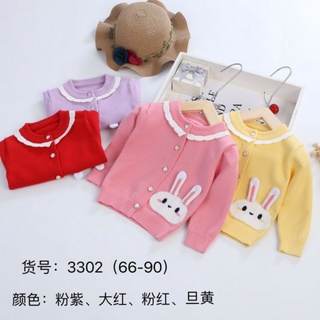 áo len dài tay cúc giữa cho bé gái mềm mịn 1-3 tuổi áo cổ tròn họa tiết thỏ