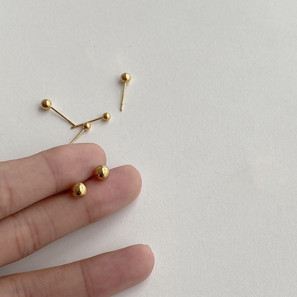 Bông tai nữ nụ bi tròn nhiều kích thước mạ vàng titan chuôi bạc 925 phong cách cá tính Âu Mỹ Boho Raseht