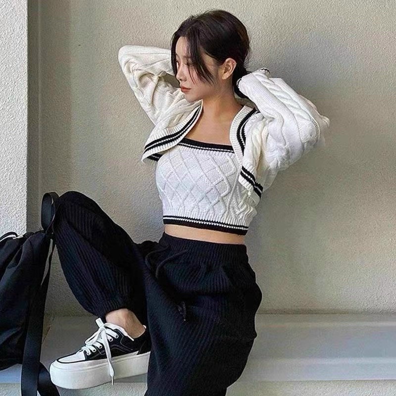 Set áo len quây trám tặng kèm áo khoác cadigan thừng chất chơi