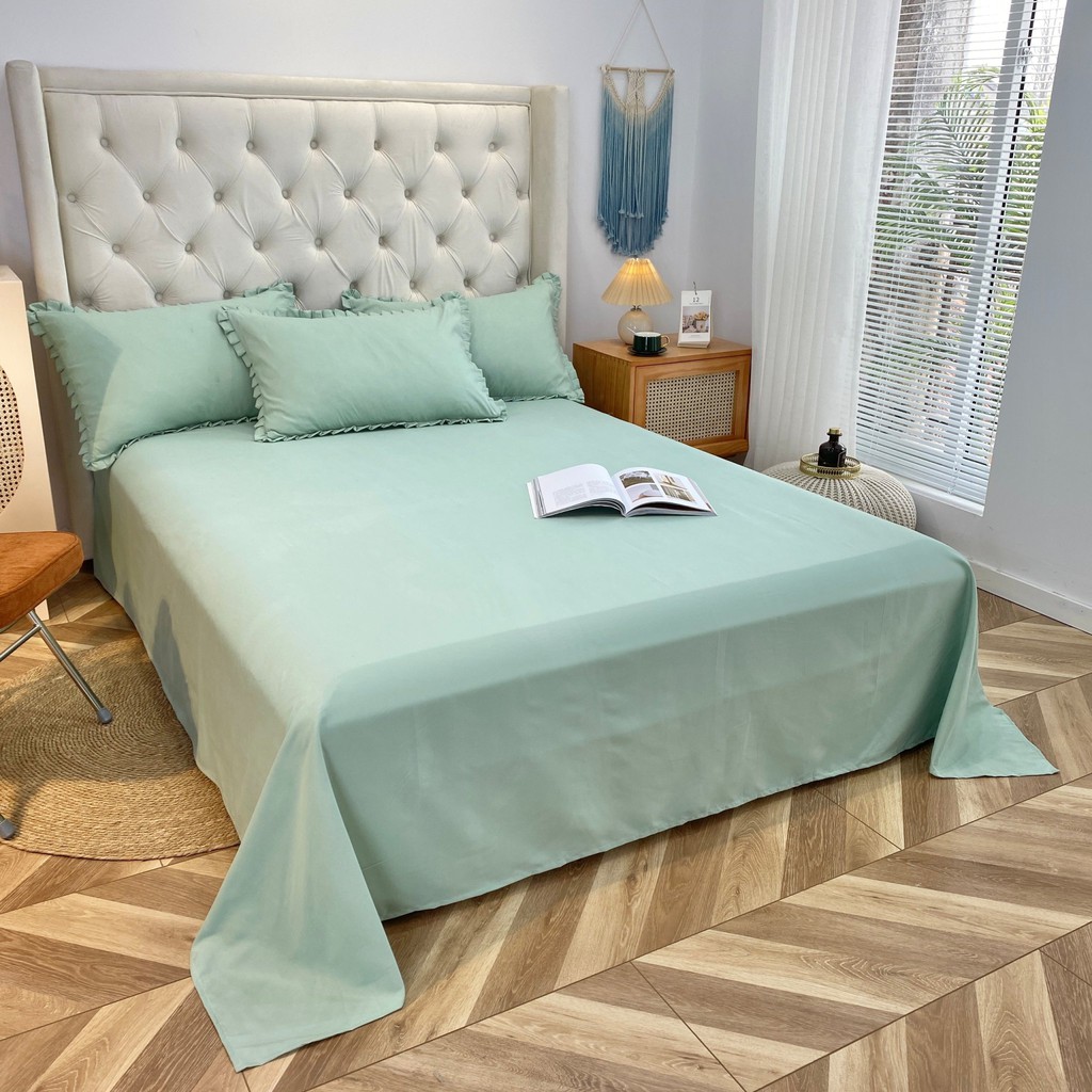 Bộ Chăn Ga Gối Cotton Tici Bèo Lidaco Cao Cấp - Xanh Ngọc