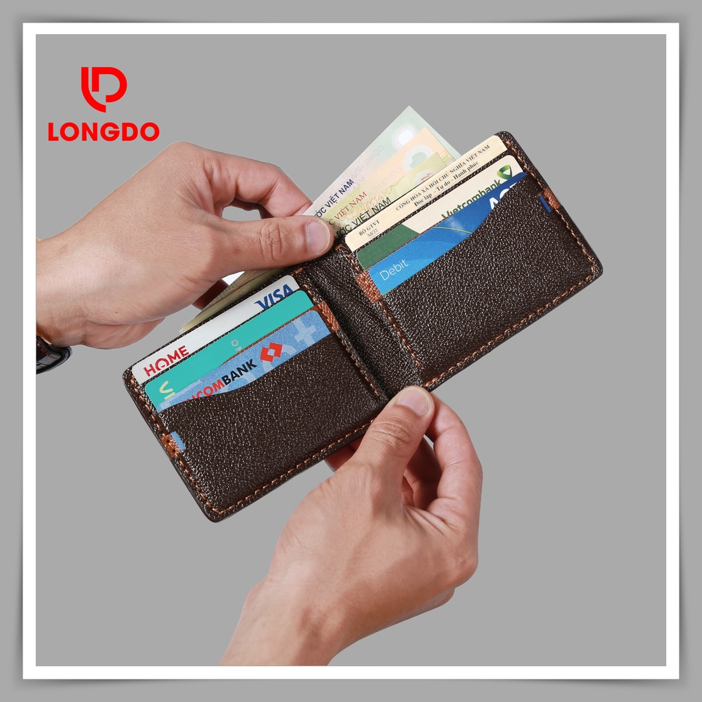 Ví nam size nhỏ - Cam kết da bò thật 100% - Hàng chính hãng thương hiệu Longdo Leather - B05