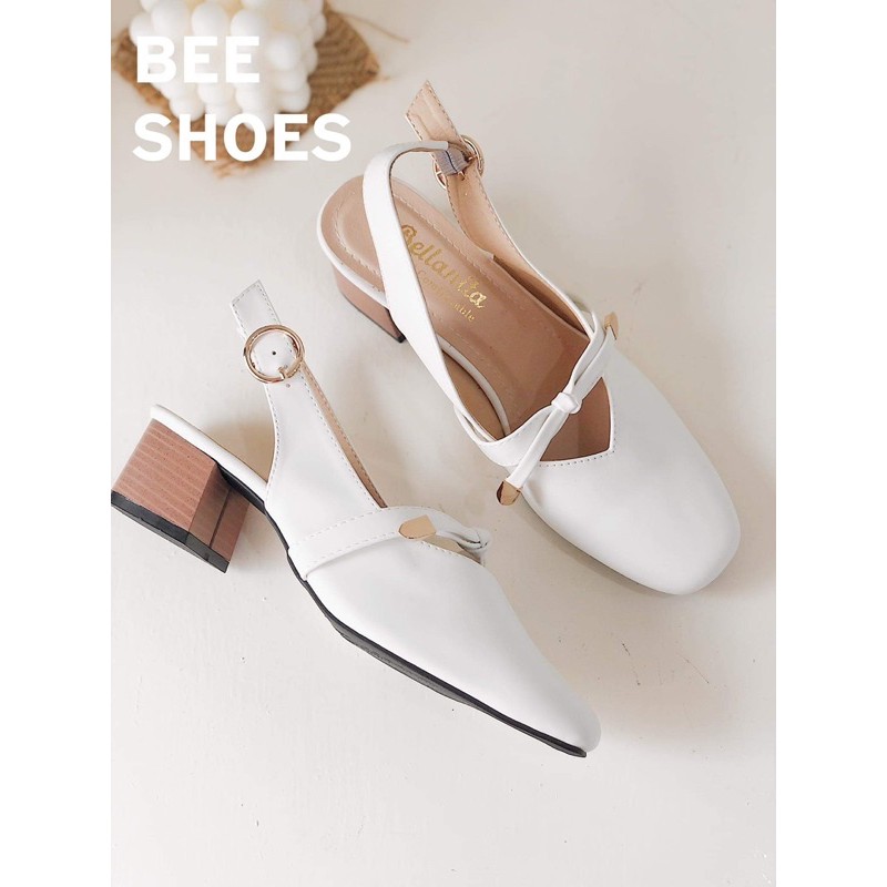 BEESHOES - GIÀY BÚP BÊ NỮ MŨI VUÔNG QUAI NGANG NƠ - GIÀY BÚP BÊ NỮ ĐẾ VUÔNG CAO 3 PHÂN SẴN MÀU ĐEN - BE - TRẮNG 201066