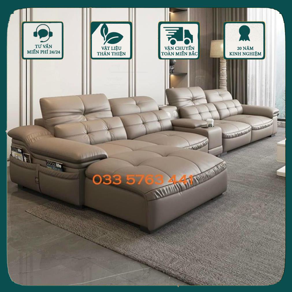 Sofa góc khung gỗ tự nhiên bọc đệm nỉ da tùy chọn phong cách sang trọng hàng loại 1