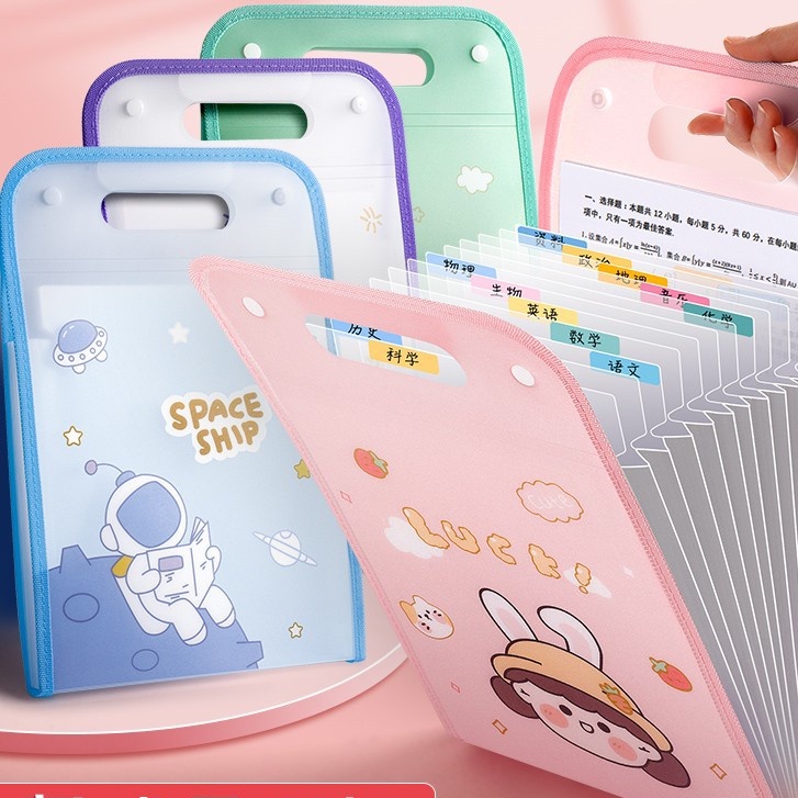 Túi File Xách Đựng Giấy Kiểm Tra A4 Hoạt Hình Nhiều Lớp Cao Cấp