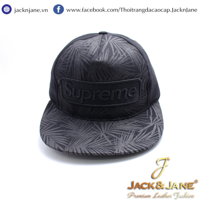 NÓN LƯỠI TRAI THỜI TRANG SNAPBACK ĐEN PHỐI CHỮ SUPREME