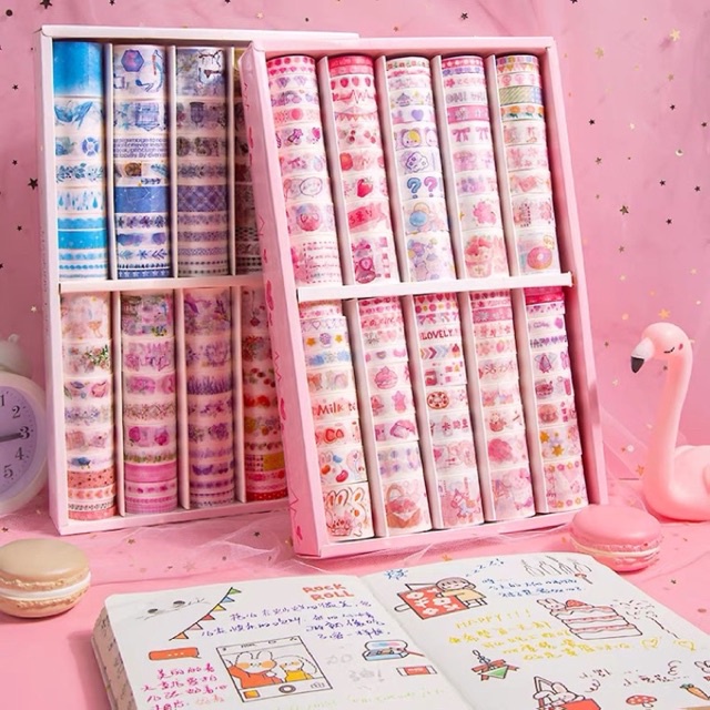 set 100 cuộn washi tape cuộn dán hoạ tiết dễ thương