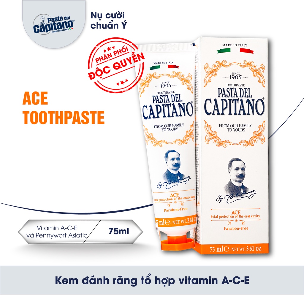 Kem đánh răng bổ sung vitamin A-C-E cho nướu khoẻ nhập khẩu Ý Pasta del Capitano 1905 ACE Toothpaste