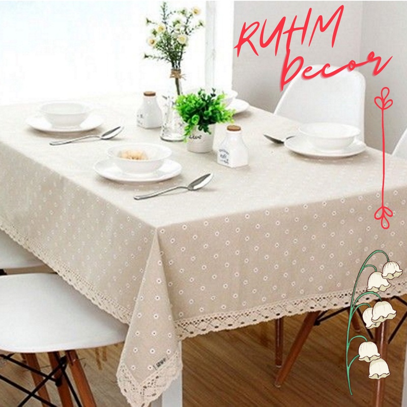 Khăn trải bàn vintage dùng trải bàn ăn bàn gỗ bàn học Hoa cúc trắng - KB-I02
