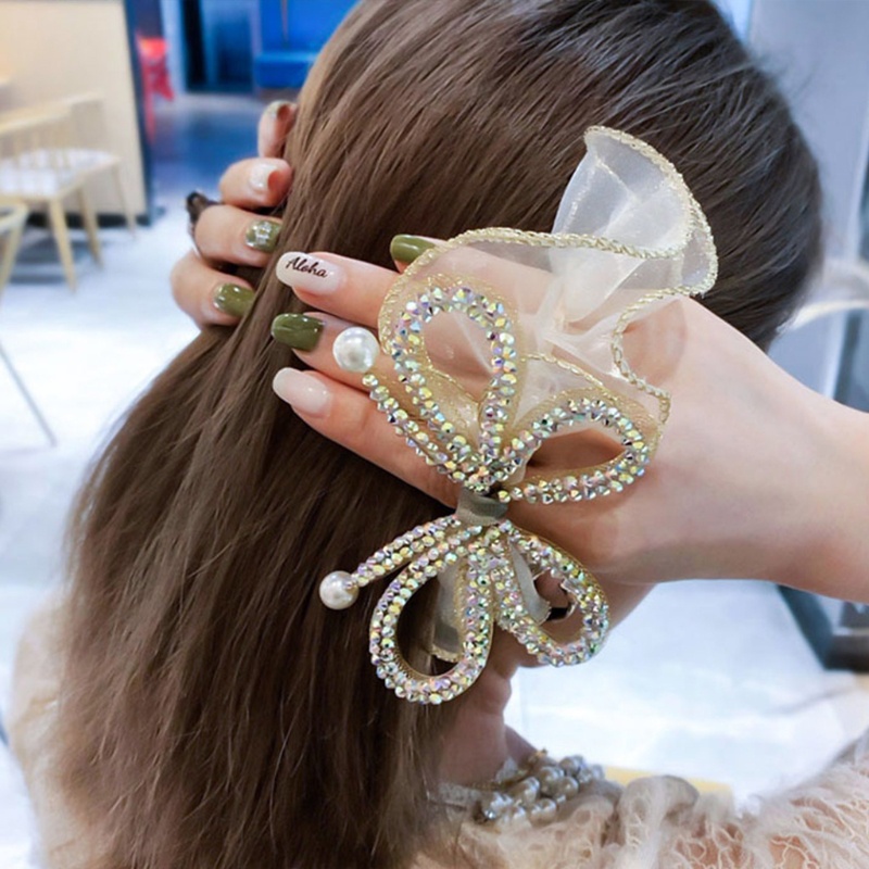 Dây Buộc Tóc Vải Tuyn Mềm Co Giãn Đính Đá Dễ Thương Cho Bé Gái Giá Đỡ