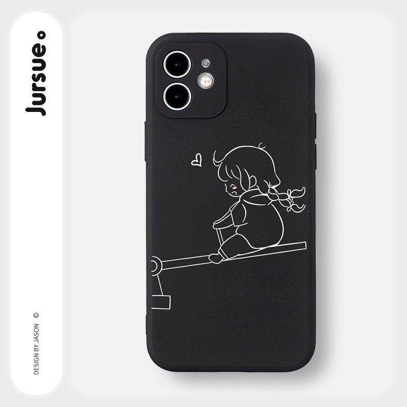 Ốp lưng JURSUE hoạt hình cặp đôi dễ thương đẹp đen cho iPhone 13 12 11 Pro Max SE 2020 X XR XS ip 8 7 6 6S Plus kute Y47