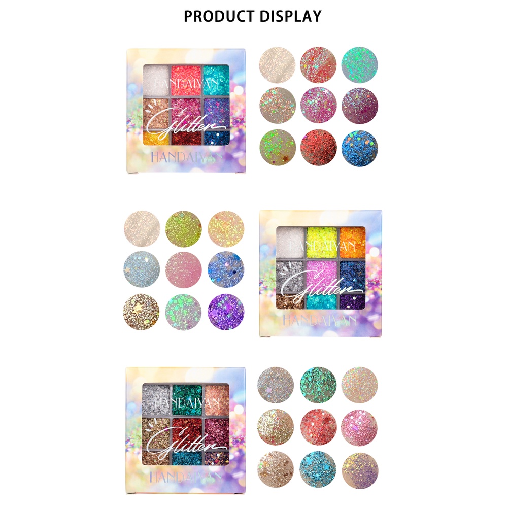 Handaiyan 9-Color Eyeshadow Palette hiệu suất sân khấu trang điểm cos sáng Bóng Kim cương hành tây Sequins Eyeshadow không phai okase
