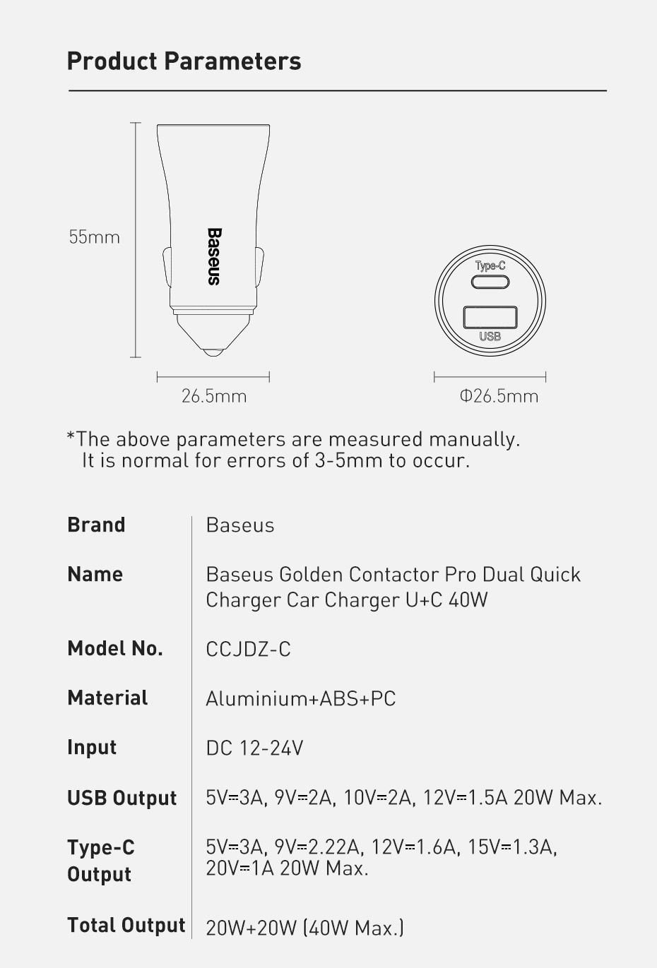 Bộ Sạc Nhanh Xe Hơi Baseus 20w QC 4.0 3.0 US Type C PD Cho iPhone 12 Max Pro