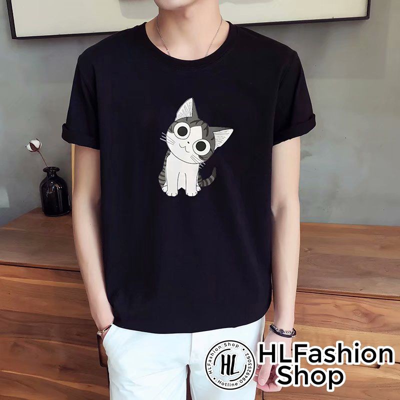 Áo thun tay lỡ form rộng Mèo đáng yêu, áo phông form rộng size HLFashion