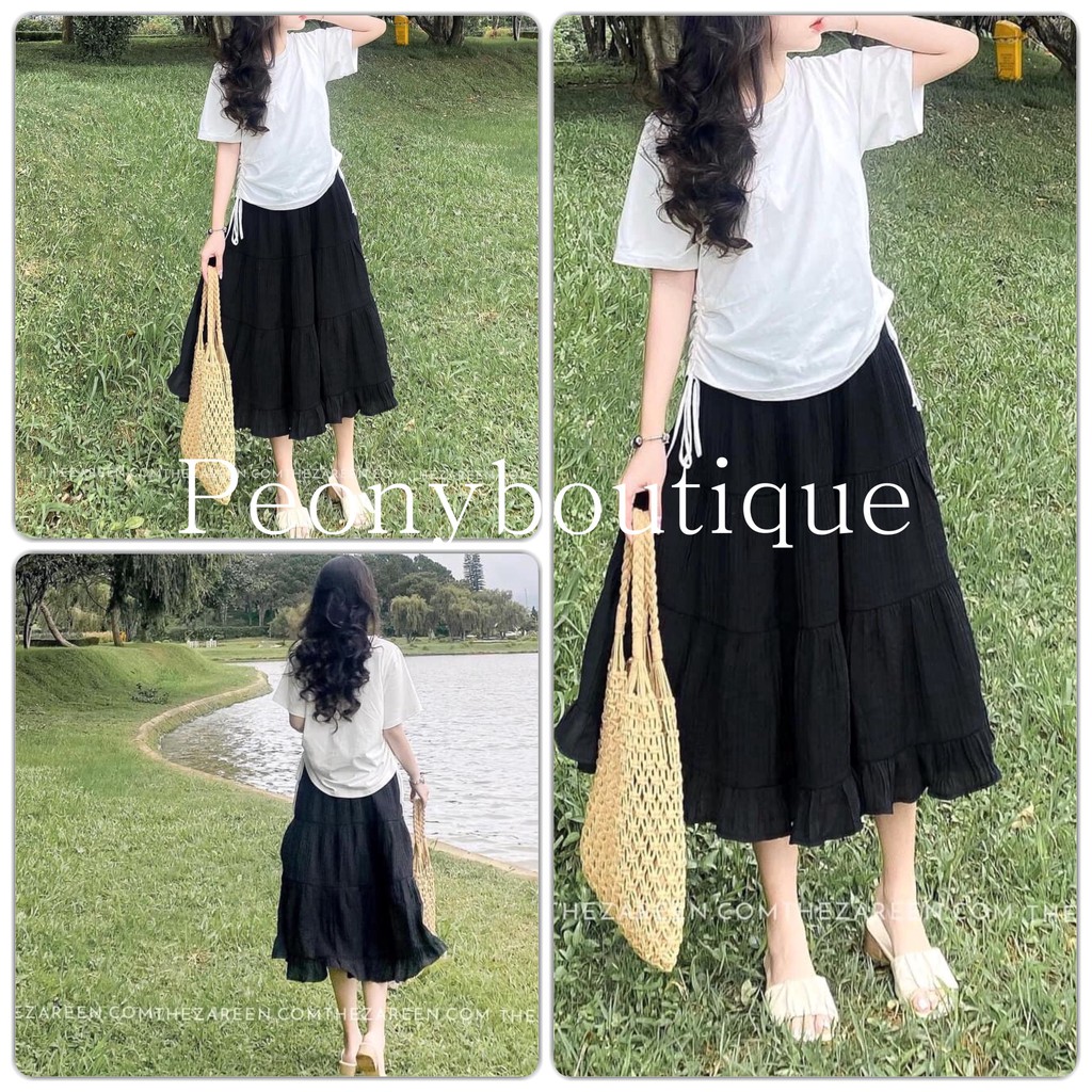 Set Chân Váy Đũi Nhăn PEONYB Nữ [FREESHIP] 🌸 Bộ đầm mini 3 tầng kèm áo thun trắng dây eo bánh bèo tiểu thư Ulzzang 🌸 | BigBuy360 - bigbuy360.vn