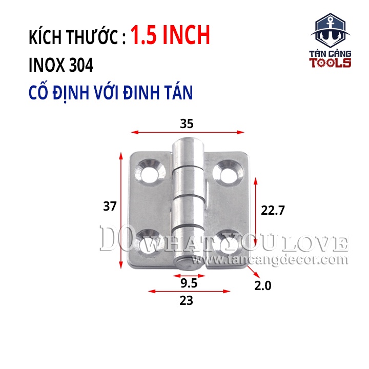 2 Bản Lề Inox 304 Dạng Cố Định - KT : 35 x 37 x 2 mm ( 1.5 Inches )