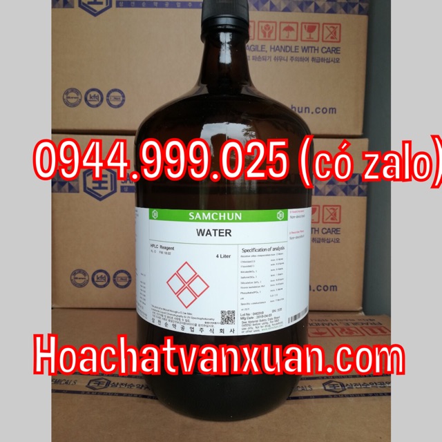 Nước cất H2O water HPLC Samchun Hàn Quốc W0054 chai 4 lít Nước cất