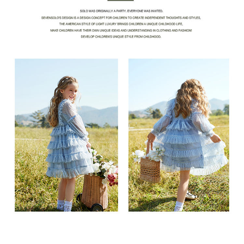 Đầm Công Chúa Tay Dài Phối Ren Cho Bé Gái