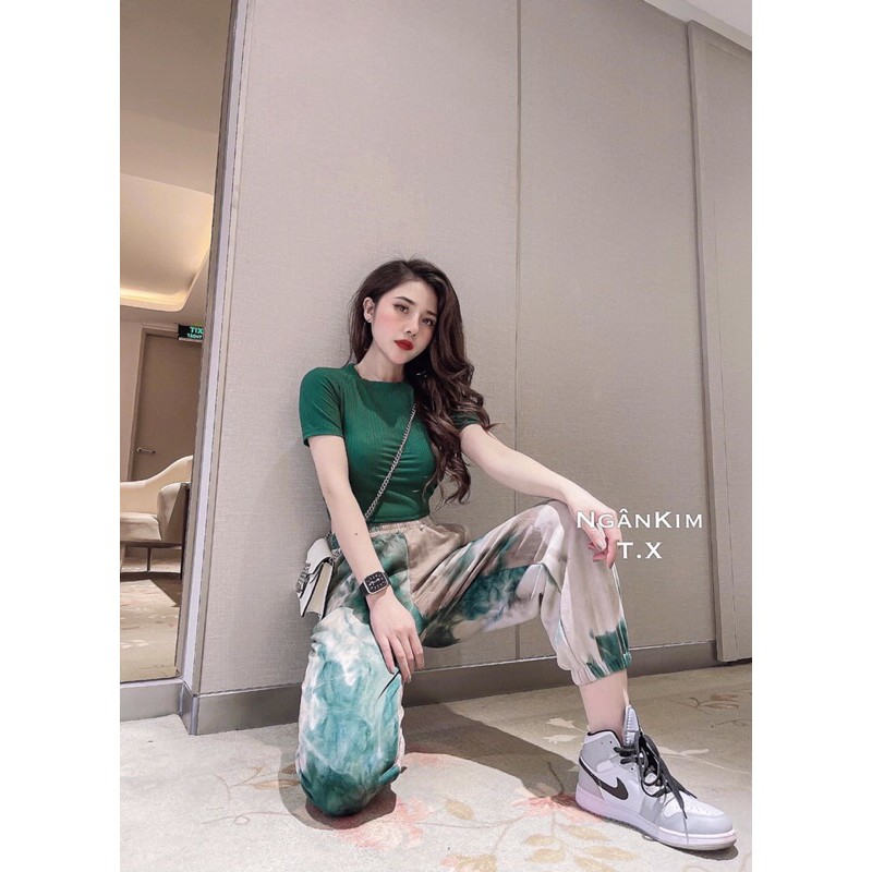 [ XẢ KHO 70% ] Set đồ nữ Croptop quần dài ống rộng Jogger LOANG cá tính Hàn Quốc trang phục HOT