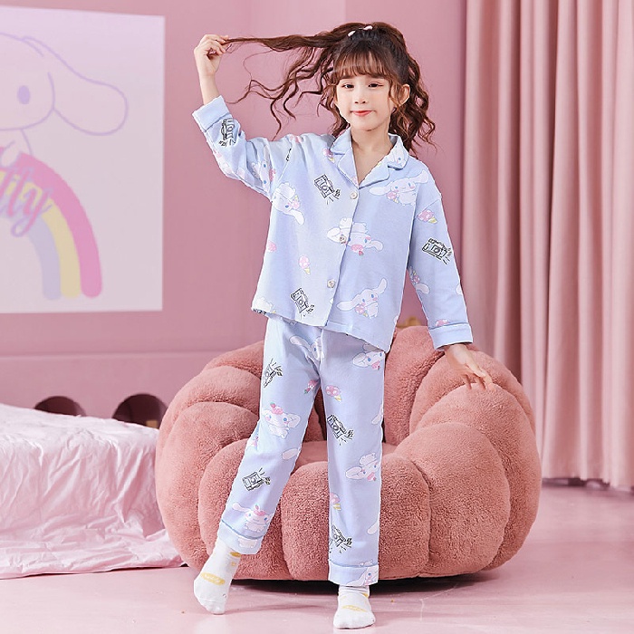 Bộ Đồ Ngủ Tay Dài Chất Cotton In Họa Tiết Hoạt Hình Phong Cách Hàn Quốc Xinh Xắn Cho Bé Gái