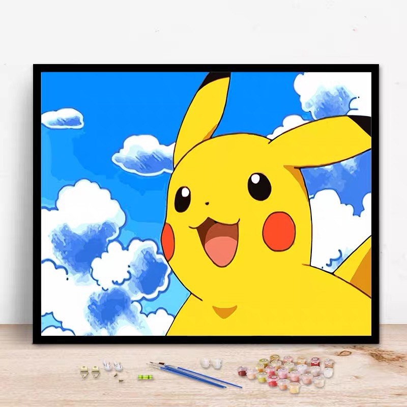 PiKaChu Tranh Sơn Dầu Số Hoá, Tranh Tô Màu Theo Số Pikachu đã căng khung