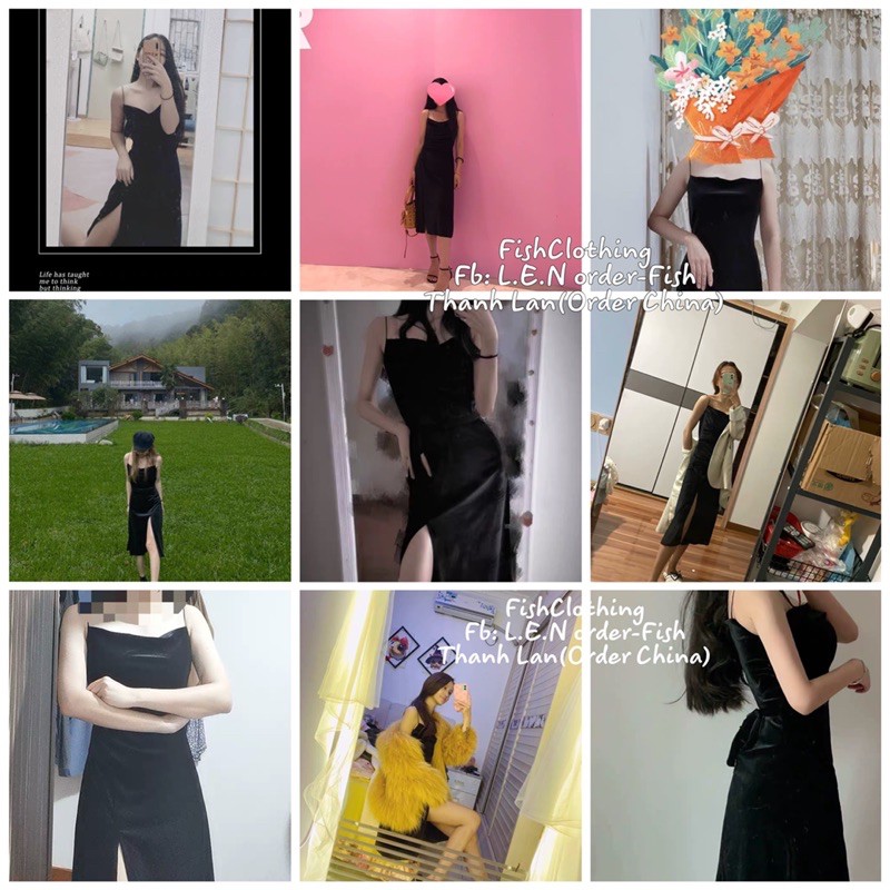 ORDER🖤Đầm dự tiệc 2 dây nhung cao cấp xẻ đùi cổ đổ sexy/Váy maxi ulzzang suông quyến rũ kiểu body dài big size