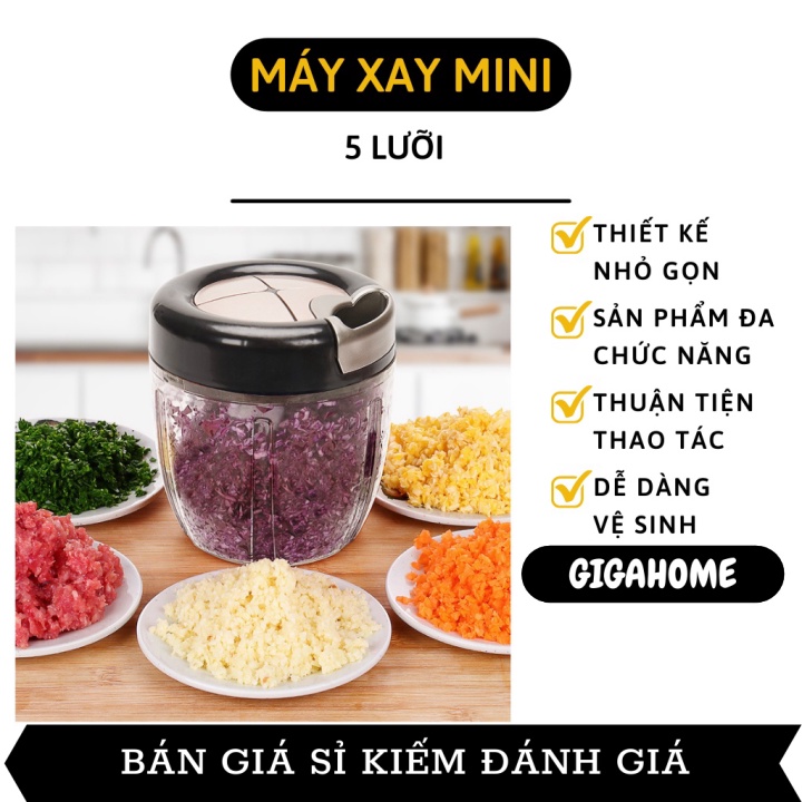 Máy Xay Tỏi Cầm Tay GIGAHOME Máy Nghiền Tỏi, Ớt, Thực Phẩm Đa Năng Loại Lớn 5 Lưỡi 900ml  9869