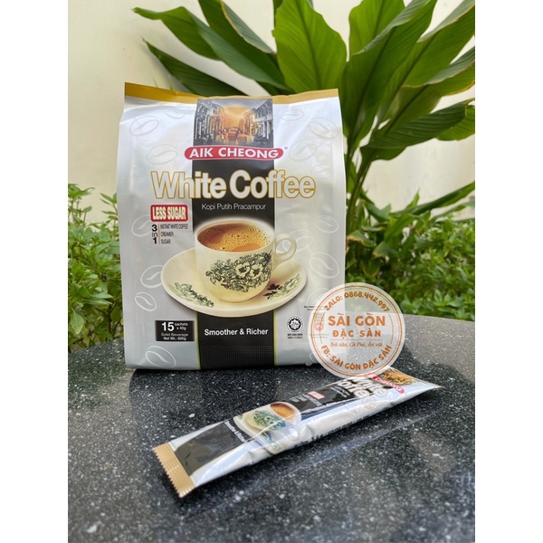 Cà phê trắng Malaysia Aik Cheong Ít đường White Coffee 15 Gói x 40Gam