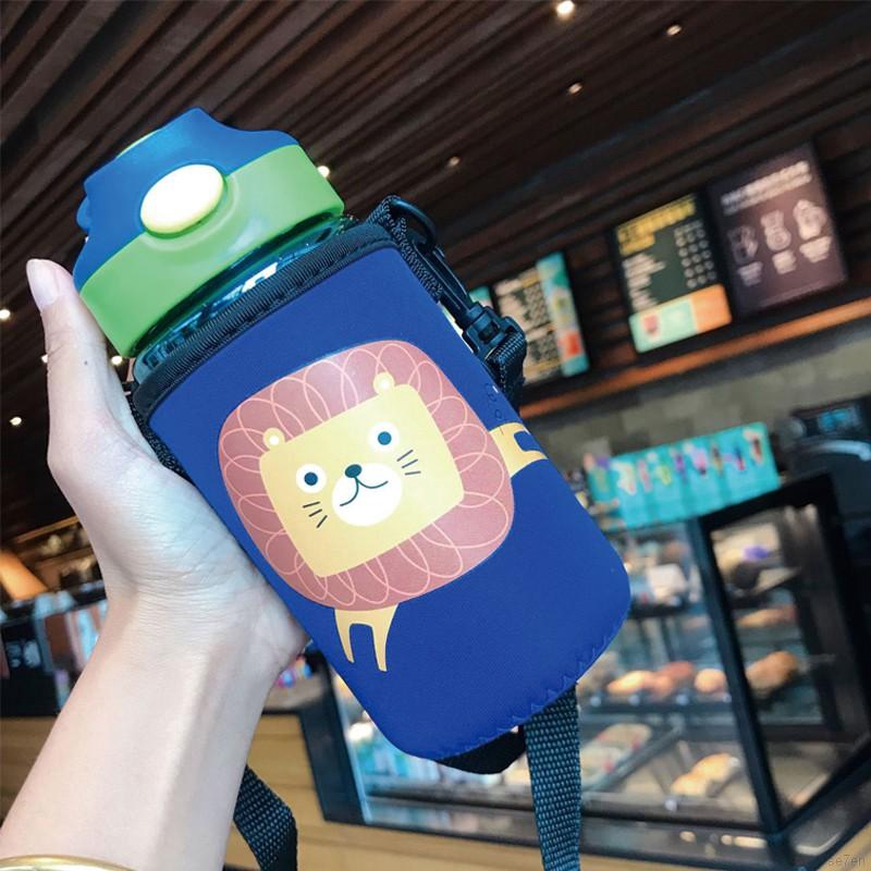 Bình Đựng Nước 480ml Có Ống Hút In Hoạt Hình Đáng Yêu Cho Bé