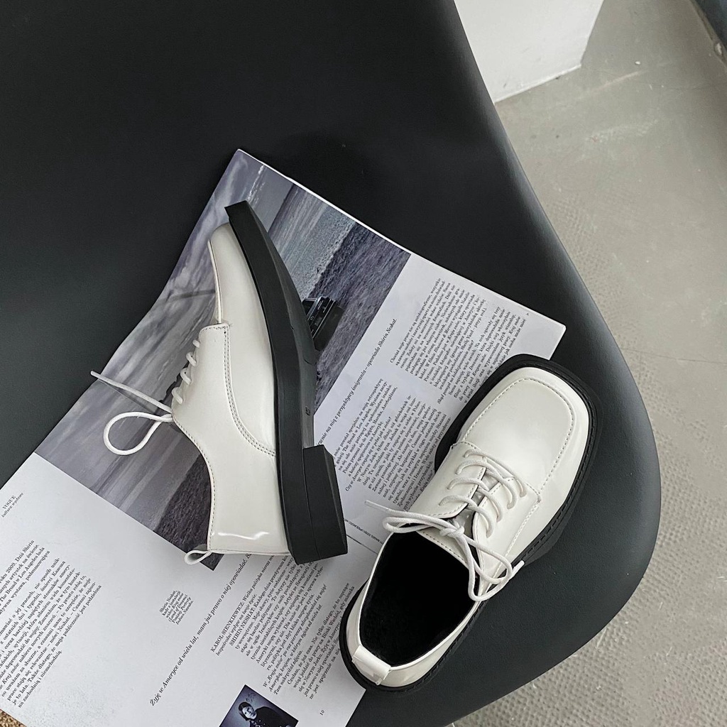 Giày Da Oxford Mũi Vuông Thắt Dây Thời Trang Cho Nữ