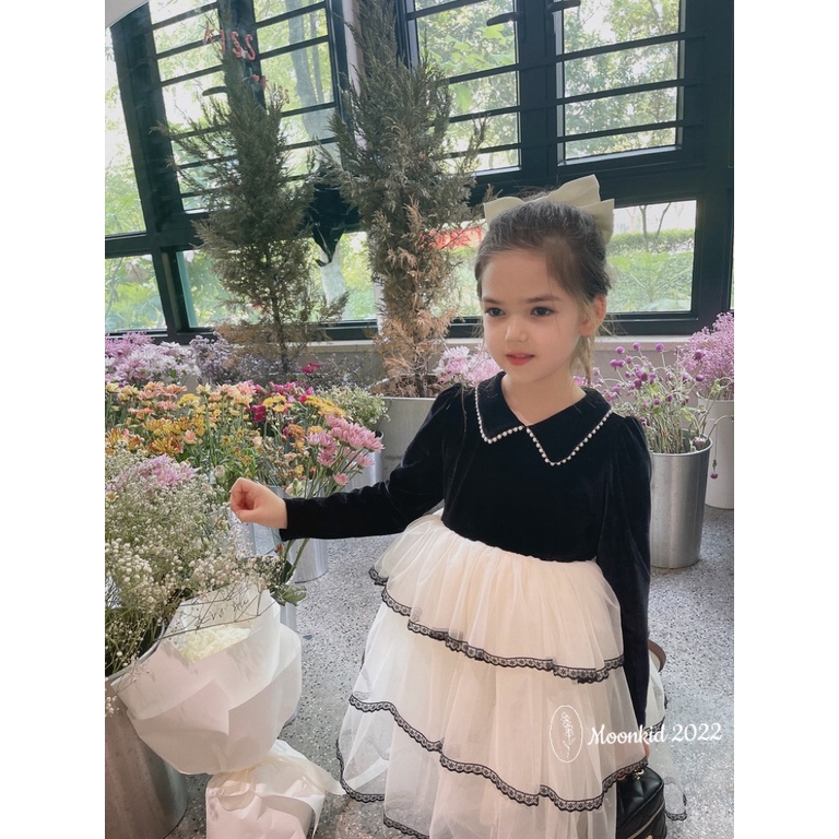 Váy hoa cho bé gái dài tay vải tơ óng cao cấp 8-20kg