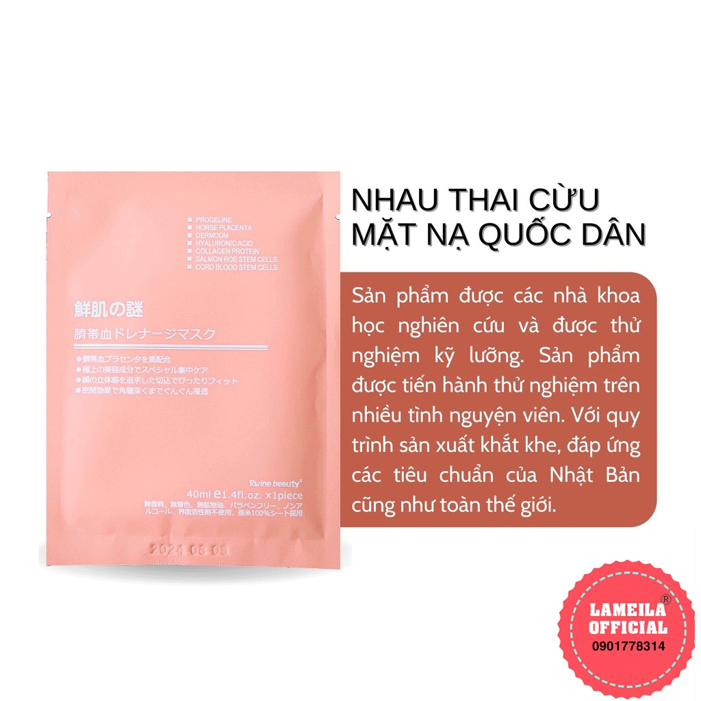 Hộp 50 miếng mặt nạ nhau thai cừu tế bao gốc Nhật Bản Rwine Beauty Steam Cell Placenta Mask P0113