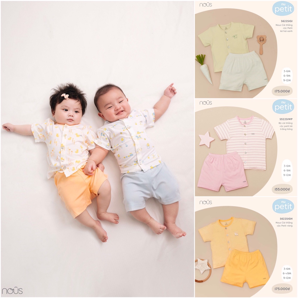 [CHÍNH HÃNG]Bộ cộc tay cài thẳng petit họa tiết trẻ em Nous