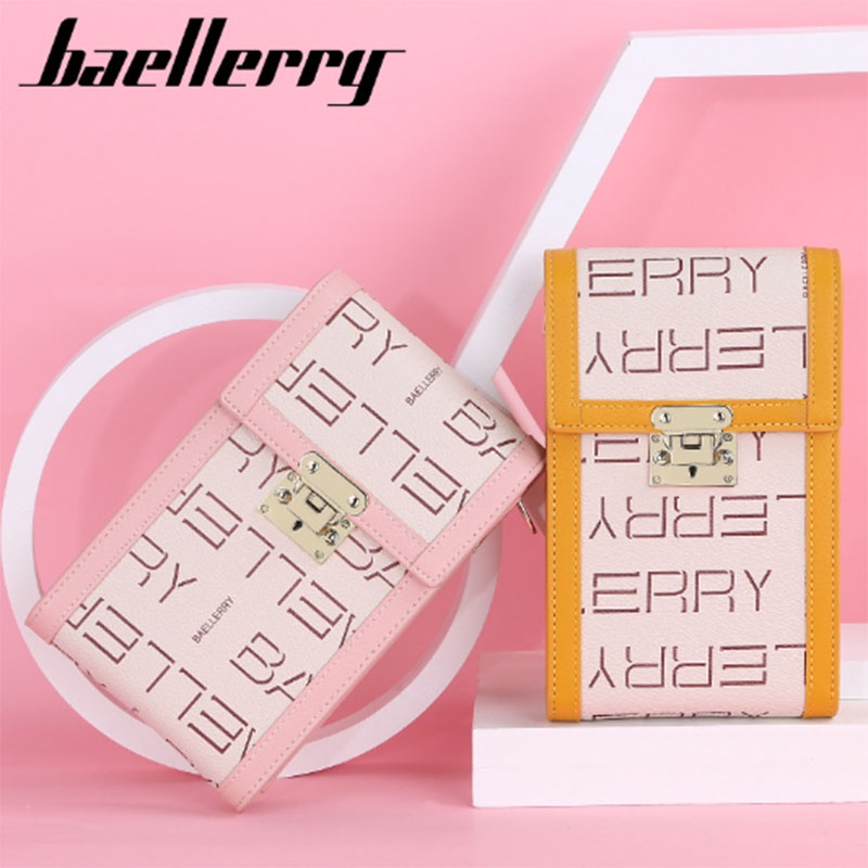 Túi đựng điện thoại BAELLERRY làm từ da PU in chữ BAELLERRY có khóa chống trộm thời trang cho nữ