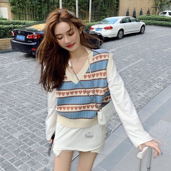 Xiaozhainv Áo Dệt Kim Sát Nách Cổ Chữ V Họa Tiết Trái Tim Thời Trang Xinh Xắn | BigBuy360 - bigbuy360.vn