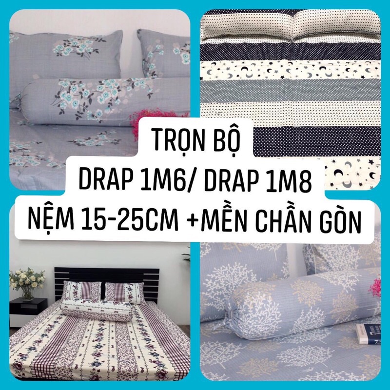 Drap + CHĂN chần gòn Thắng Lợi ( drap 1m6 , drap 1m8 nệm cao 15-25cm) (ga giường 5 món)