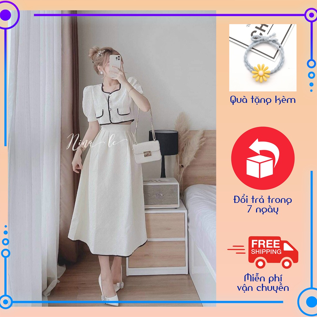 Set áo chân váy dài dáng xòe viền né ChemMix thiết kế siêu xinh cho nàng dự tiệc, dạ hội