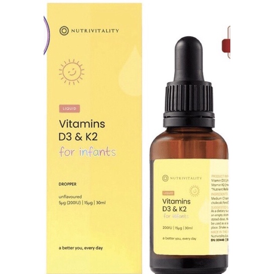 [Mẫu mới]Giọt Vitamin D3&amp;K2 Mk7 Nutrivitality nội địa Anh 30ml