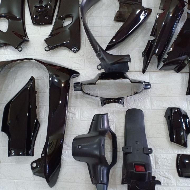 Dàn áo xe Wave Alpha, 110, ZX đời 2002 đến 2006 dòng pha 2 bóng, nhựa ABS nguyên sinh màu ĐEN, tặng kèm  tem xe - A535