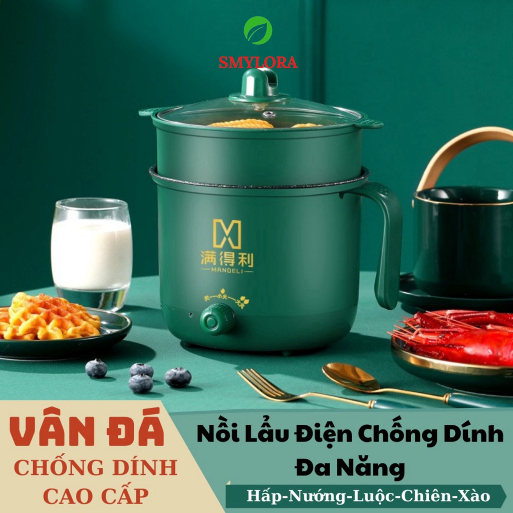 Nồi Lẩu Điện Mini, Ca Nấu Mì Cầm Tay Đa Năng Có Tay Cầm 1,8L Kèm Giá Hấp - Nồi Lẩu Điện 2 Nấc Nhiệt Mẫu Mới.