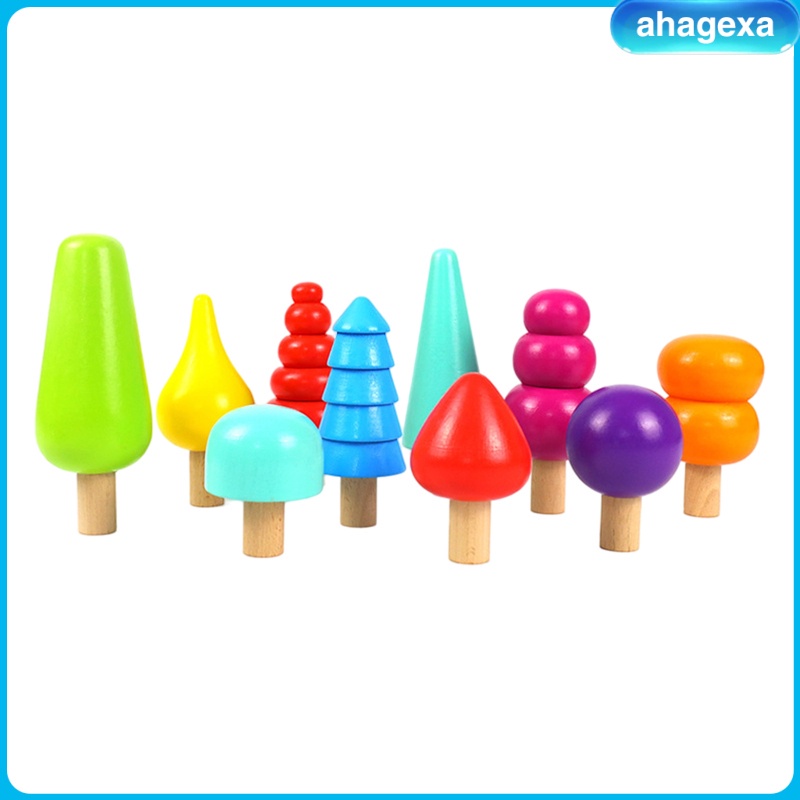 [Ahagexa] Rainbow Tree Blocks Montessori Color Perception Wooden Blocks Toys for Home Indoor or Outdoor Sensory Education toys Early Development gift Kids