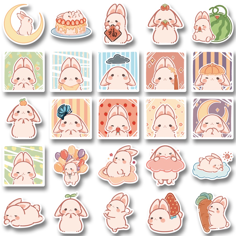 Bộ 50 Miếng Dán Trang Trí Laptop / Điện Thoại Chống Thấm Nước Hình Thỏ Dễ Thương