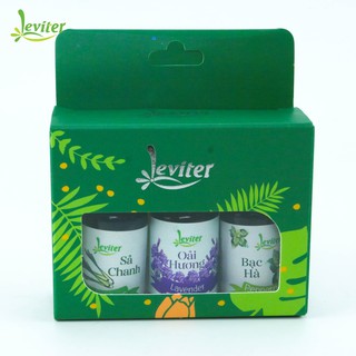 Combo Tinh dầu Thư giãn Leviter : Sả Chanh, Oải Hương, Bạc Hà 3 lọ x 10ml, tinh dầu thơm phòng
