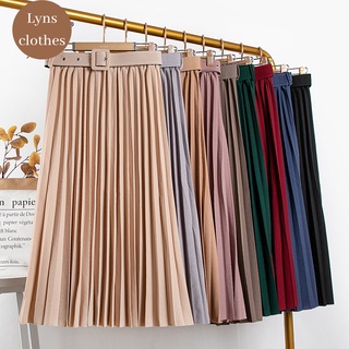 Chân váy midi dáng dài LYNS kiểu dáng xếp ly có kèm đai Nhiều màu - MSD05